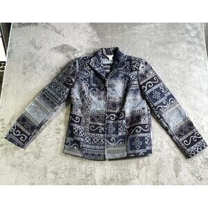 Christopher & Banks Jacket Womens Small Blue Patchwork Tapestry Zip Up
